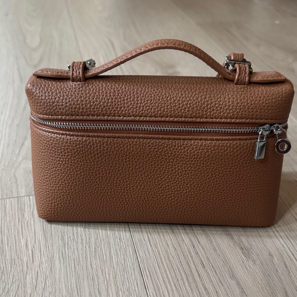 Brown Leatherlike Womans Crossbody Bag with Top Handle